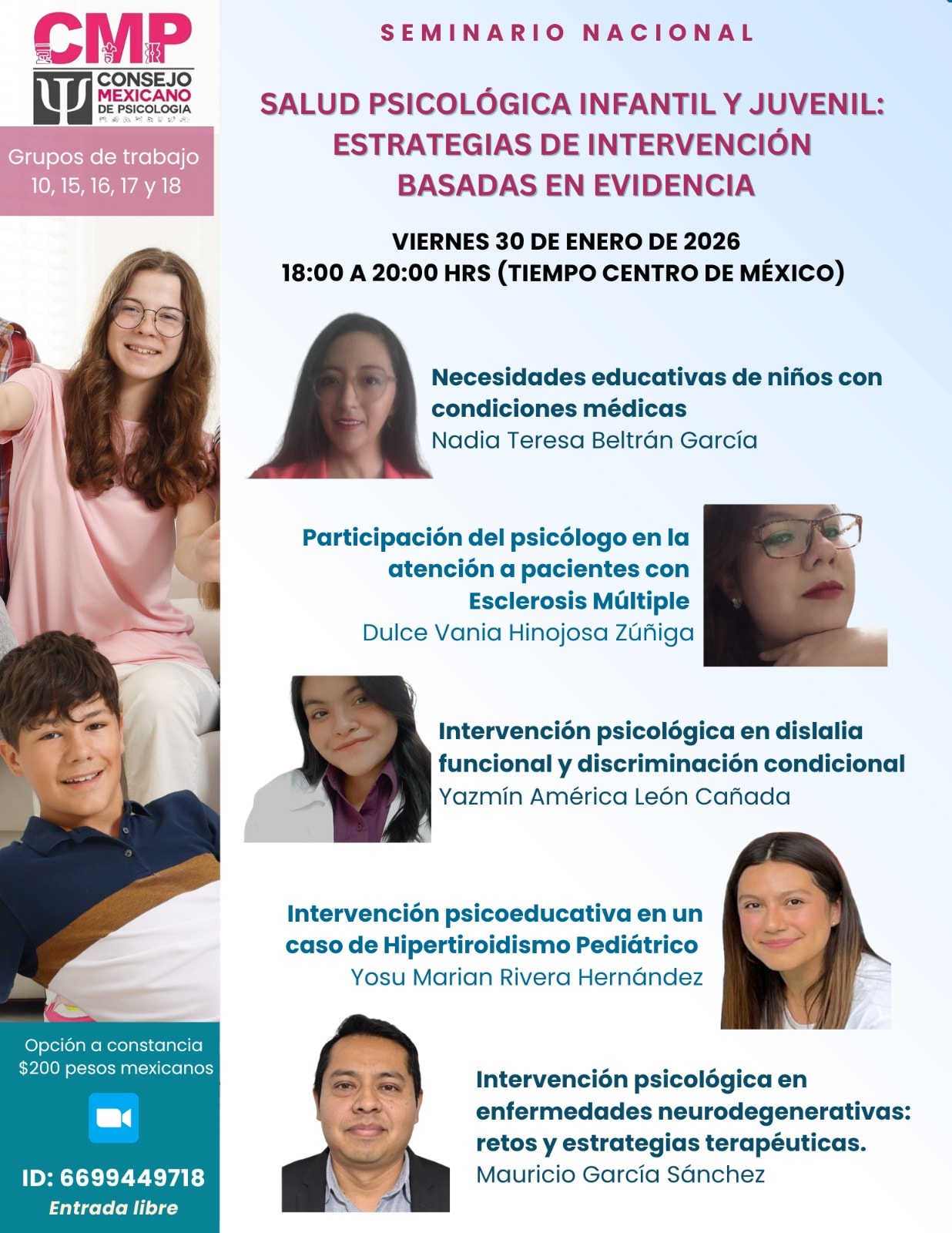 Seminario Nacional “Salud Psicológica Infantil y Juvenil: Estrategias de intervención basadas en evidencia para el abordaje de necesidades educativas y condiciones médicas en niños y jóvenes”
