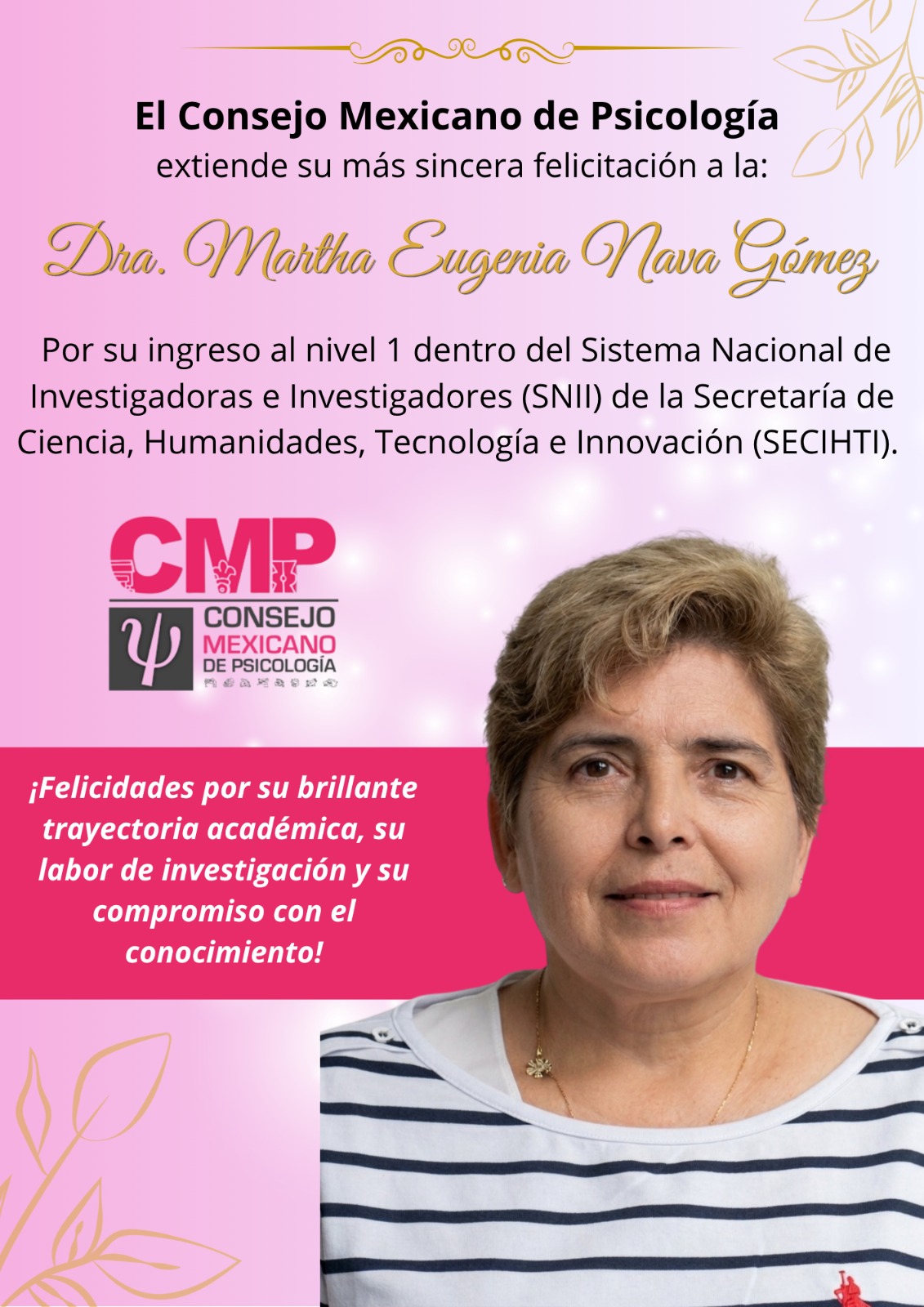 El CMP felicita a la Dra. Martha Eugenia Nava Gómez por su ingreso al&nbsp;SNII